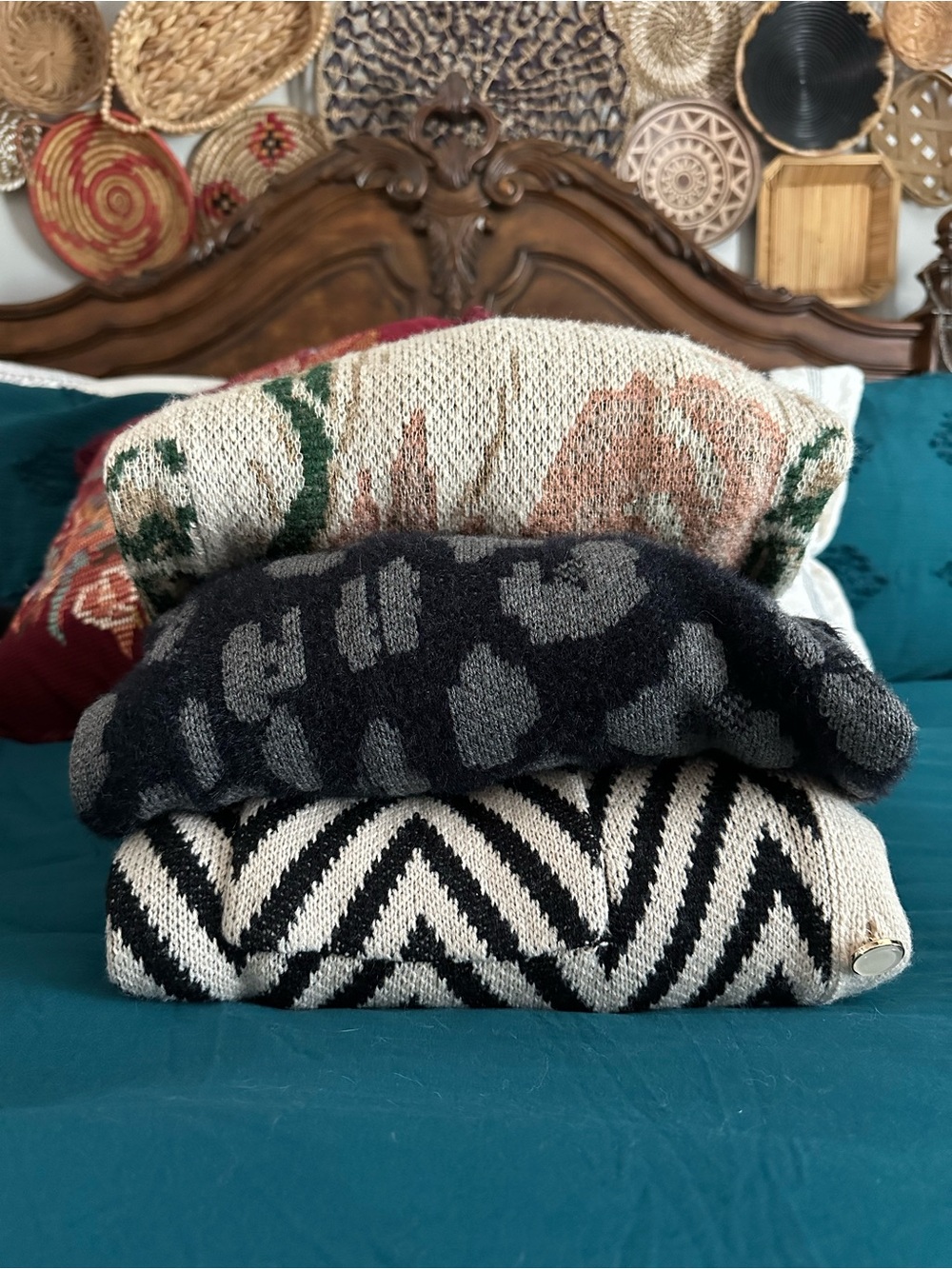 Nine West Beige Floral, Black Leopard & Cream Chevron Knit Cardigans - Picture 2 of 12